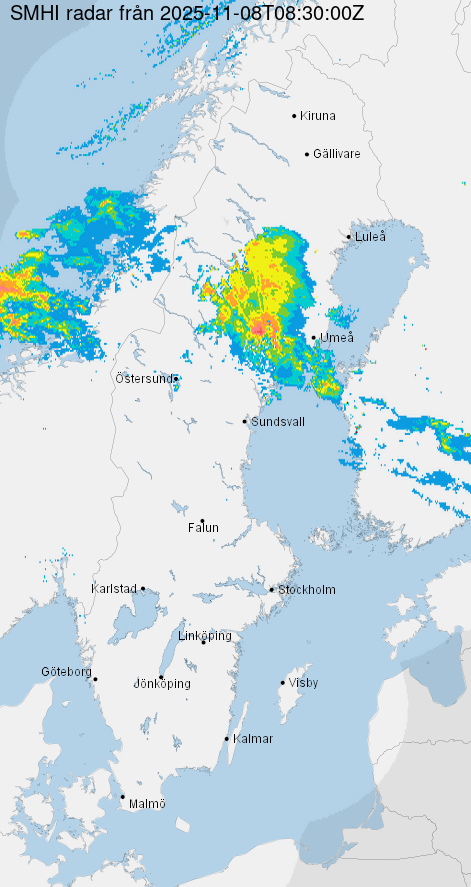 SMHI radar + NAM vind